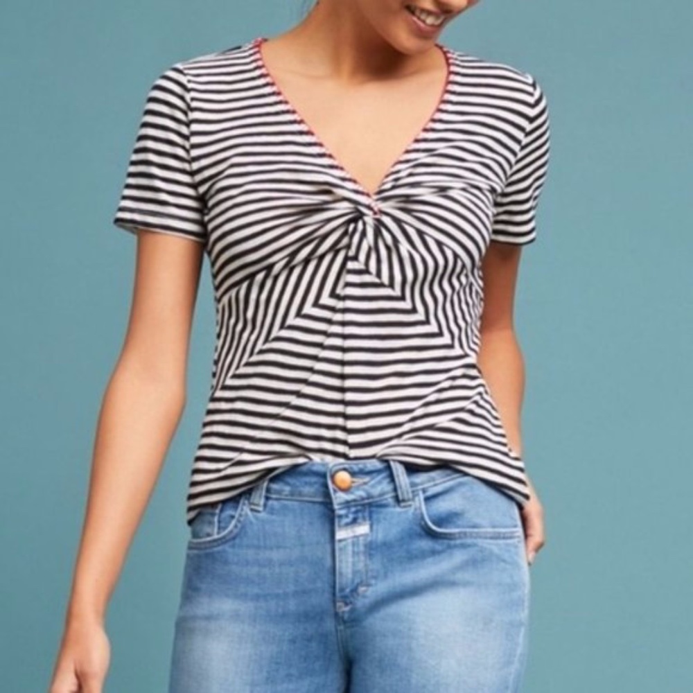 Anthropologie Ett:Twa Striped Twist V-Neck Top